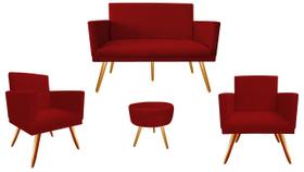 Kit Namoradeira + 2 Poltronas Decorativa Nina + Puff Redondo Suede Vermelho Pés Madeira Ms Decor Kit Namoradeira + 2 Poltronas Decorativa Nina + Puff Redondo Suede Vermelho Pés Madeira Ms Decor