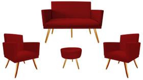 Kit Namoradeira + 2 Poltronas Decorativa Nina + Puff Redondo Suede Vermelho Pés Madeira Mz Decor Kit Namoradeira + 2 Poltronas Decorativa Nina + Puff Redondo Suede Vermelho Pés Madeira Mz Decor
