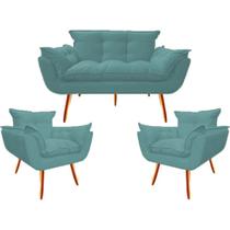 Kit Namoradeira + 2 Poltronas Decorativa Opala Suede Turquesa - Twdecora Kit Namoradeira + 2 Poltronas Decorativa Opala Suede Turquesa - Twdecora