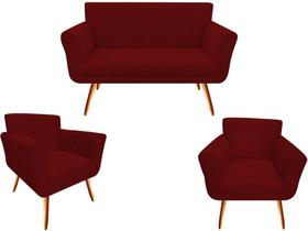 Kit Namoradeira + 2 Poltronas Decorativa Sabrina Suede Marsala Pés Madeira Ms Decor