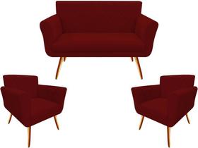Kit Namoradeira + 2 Poltronas Decorativa Sabrina Suede Marsala Pés Madeira Mz Decor Kit Namoradeira + 2 Poltronas Decorativa Sabrina Suede Marsala Pés Madeira Mz Decor