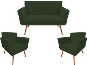 Kit Namoradeira + 2 Poltronas Decorativa Sabrina Suede Verde Pés Madeira Mz Decor