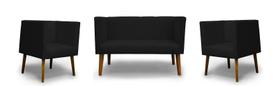 Kit Namoradeira + 2 Poltronas Decorativas Barcelona Suede Preto - Casa & Estofados