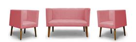 Kit Namoradeira + 2 Poltronas Decorativas Barcelona Suede Rosa - Casa & Estofados