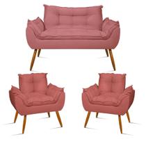 KIT Namoradeira + 2 Poltronas Decorativas Luxo Sala de Estar