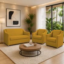 Kit Namoradeira + 2 Poltronas Decorativas Para Sala Mila Suede Cores Pé de Plastico Cromado