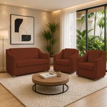Kit Namoradeira + 2 Poltronas Decorativas Para Sala Mila Suede Cores Pé de Plastico Cromado