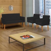 Kit Namoradeira + 2 Poltronas Decorativas Para Sala Nina Suede Pé Castanho Kit Namoradeira + 2 Poltronas Decorativas Para Sala Nina Suede Pé Castanho