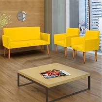 Kit Namoradeira + 2 Poltronas Para Sala Decorativas Nina Suede Cores Pé Castanho - Clique E Decore