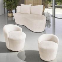 Kit Namoradeira + 2 Poltronas Yara Orgânica Bouclé Marfim