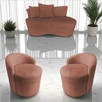 Kit Namoradeira + 2 Poltronas Yara Orgânica Bouclé Terracota Kit Namoradeira + 2 Poltronas Yara Orgânica Bouclé Terracota