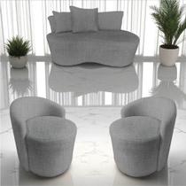 Kit Namoradeira + 2 Poltronas Yara Orgânica Linho Cinza