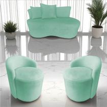 Kit Namoradeira + 2 Poltronas Yara Orgânica Veludo Acqua Kit Namoradeira + 2 Poltronas Yara Orgânica Veludo Acqua