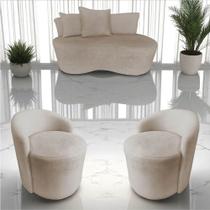 Kit Namoradeira + 2 Poltronas Yara Orgânica Veludo Bege Kit Namoradeira + 2 Poltronas Yara Orgânica Veludo Bege