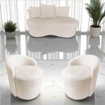 Kit Namoradeira + 2 Poltronas Yara Orgânica Veludo Marfim Kit Namoradeira + 2 Poltronas Yara Orgânica Veludo Marfim