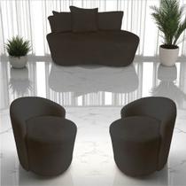 Kit Namoradeira + 2 Poltronas Yara Orgânica Veludo Marrom Kit Namoradeira + 2 Poltronas Yara Orgânica Veludo Marrom