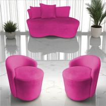 Kit Namoradeira + 2 Poltronas Yara Orgânica Veludo Rosa Pink