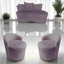 Kit Namoradeira + 2 Poltronas Yara Orgânica Veludo Rosê Kit Namoradeira + 2 Poltronas Yara Orgânica Veludo Rosê