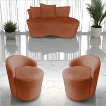 Kit Namoradeira + 2 Poltronas Yara Orgânica Veludo Terracota Kit Namoradeira + 2 Poltronas Yara Orgânica Veludo Terracota