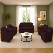 Kit Namoradeira + 4 Poltronas Decorativas Para Sala Mila Suede Cores Pé de Plastico Cromado
