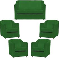 Kit Namoradeira + 4 Poltronas Decorativas Para Sala Mila Suede Cores Pé de Plastico Cromado