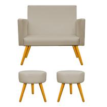 Kit Namoradeira Arenzza e 02 Puffs Sofia Palito Mel Corano Bege - DAMAFFÊ MÓVEIS