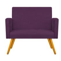 Kit Namoradeira Arenzza e Puff Sofia Base Giratória de Madeira Sala de Estar Recepção Suede Roxo - KDAcanto Móveis