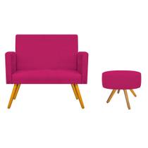 Kit Namoradeira Arenzza e Puff Sofia Base Giratória de Madeira Suede Pink - DAMAFFÊ MÓVEIS
