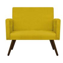 Kit Namoradeira Arenzza e Puff Sofia Palito Tabaco Suede Amarelo - KDAcanto Móveis