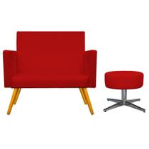 Kit Namoradeira Beatriz e Puff Sofia Base Giratória de Metal Sala de Espera Recepção Quarto Corano Vermelho