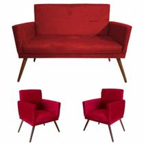 Kit Namoradeira Com 02 Poltronas Decorativa Nina Suede Vermelho - DS Estofados