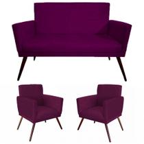 Kit Namoradeira Com 02 Poltronas Decorativa Nina Veludo Roxo DS Móveis Kit Namoradeira Com 02 Poltronas Decorativa Nina Veludo Roxo DS Móveis