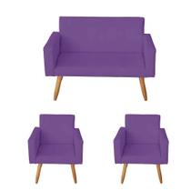 Kit Namoradeira Decorativa 2 Lugares com 2 Poltronas Sala de Estar Nina Roxo - Mafer