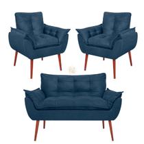 Kit Namoradeira Decorativa 2 Poltronas Decorativas Vit Decor Suede Bege Conforto Elegância e Pés Palito