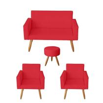 Kit Namoradeira Decorativa com 2 Poltronas Sala de Estar Nina e Puff Sófia Vermelho - Mafer Kit Namoradeira Decorativa com 2 Poltronas Sala de Estar Nina e Puff Sófia Vermelho - Mafer
