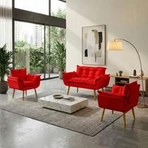 Kit Namoradeira Decorativa e 2 Poltronas Confortável Para Sala Recepção Manicure Consultório Escritório Alice Tecido Suede