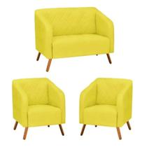 Kit Namoradeira Decorativa Master com 2 Poltronas Pés Madeira Suede Amarelo Kit Namoradeira Decorativa Master com 2 Poltronas Pés Madeira Suede Amarelo