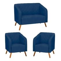 Kit Namoradeira Decorativa Master com 2 Poltronas Pés Madeira Suede Azul Marinho Kit Namoradeira Decorativa Master com 2 Poltronas Pés Madeira Suede Azul Marinho