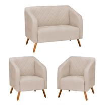 Kit Namoradeira Decorativa Master com 2 Poltronas Pés Madeira Suede Bege Kit Namoradeira Decorativa Master com 2 Poltronas Pés Madeira Suede Bege