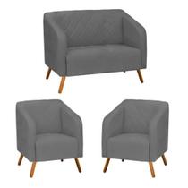 Kit Namoradeira Decorativa Master com 2 Poltronas Pés Madeira Suede Cinza Kit Namoradeira Decorativa Master com 2 Poltronas Pés Madeira Suede Cinza