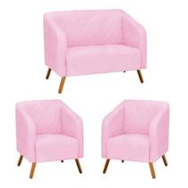 Kit Namoradeira Decorativa Master com 2 Poltronas Pés Madeira Suede Rosa Kit Namoradeira Decorativa Master com 2 Poltronas Pés Madeira Suede Rosa