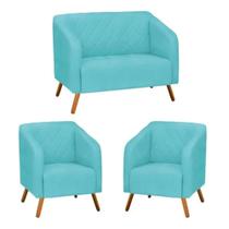 Kit Namoradeira Decorativa Master com 2 Poltronas Pés Madeira Suede Turquesa Kit Namoradeira Decorativa Master com 2 Poltronas Pés Madeira Suede Turquesa