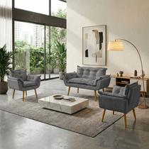 Kit Namoradeira Decorativa Para Sala + 2 Poltronas Reforçadas Para Amamentação Alice Suede Cores Pé Castanho