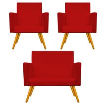 Kit Namoradeira e 02 Poltronas Arenzza Palito Mel Corano Vermelho - DAMAFFÊ MÓVEIS