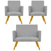 Kit Namoradeira e 02 Poltronas Arenzza Palito Mel Suede Cinza - DAMAFFÊ MÓVEIS