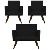 Kit Namoradeira e 02 Poltronas Arenzza Palito Tabaco Suede Preto - DAMAFFÊ MÓVEIS