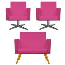Kit Namoradeira e 02 Poltronas Beatriz Base Giratória de Metal Corano Pink - DAMAFFÊ MÓVEIS Kit Namoradeira e 02 Poltronas Beatriz Base Giratória de Metal Corano Pink - DAMAFFÊ MÓVEIS