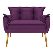 Kit Namoradeira e 02 Poltronas Opala Base Giratória Sala de Estar Recepção de Madeira Suede Roxo