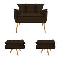 Kit Namoradeira e 02 Puff Opala Base Giratória de Madeira Suede Marrom - DAMAFFÊ MÓVEIS Kit Namoradeira e 02 Puff Opala Base Giratória de Madeira Suede Marrom - DAMAFFÊ MÓVEIS