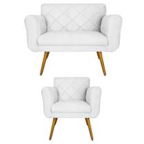 Kit Namoradeira e 1 Poltrona Estofada Para Sala de Tv Isabella Corano Branco - LM DECOR Kit Namoradeira e 1 Poltrona Estofada Para Sala de Tv Isabella Corano Branco - LM DECOR